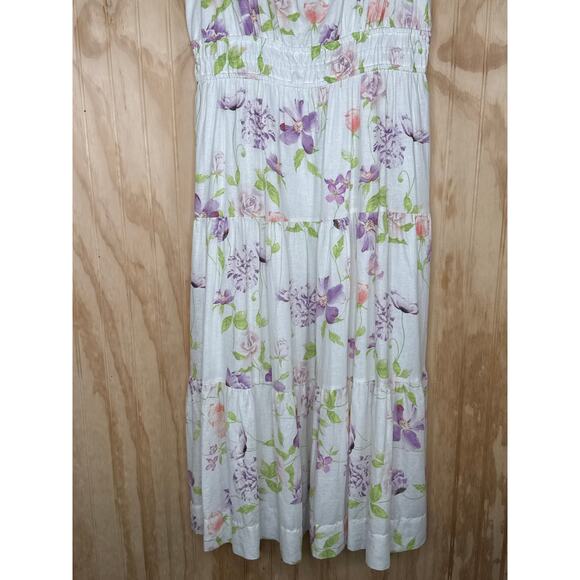 Biltmore Medium Linen Rayon Dress Ruffle StrapsTiered Pockets Cottagecore - Picture 4 of 10